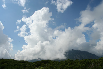 薬師岳の上に広がる夏雲の写真