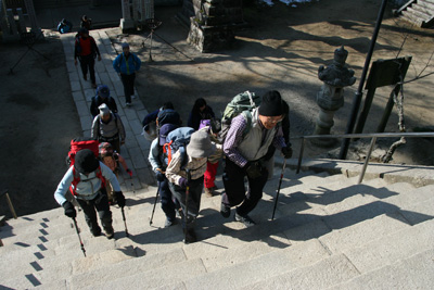 筑波山神社の石段を登っている写真