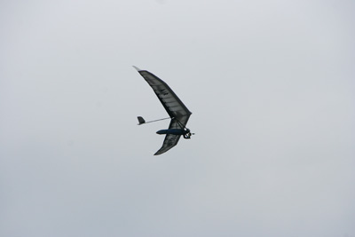 上空を舞うハンググライダーの写真