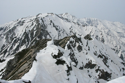 唐松岳山頂から見た不帰嶮、白馬岳方面の写真