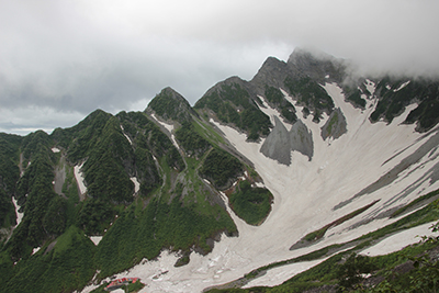 南陵への登りから見た前穂高岳北尾根の写真
