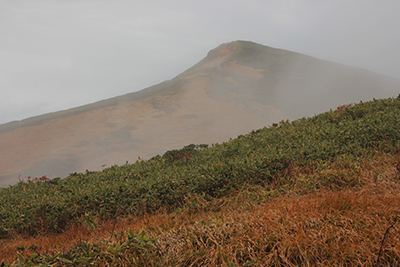 笊森コースへの分岐付近から見た栗駒山の写真