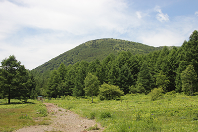 キャンプ場付近から見た湯ノ丸山の写真