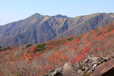 姥が平上部の紅葉と大倉山方面の写真