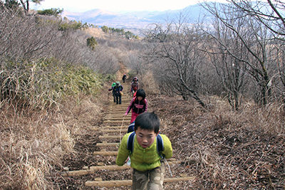 大平山への階段を登っている写真