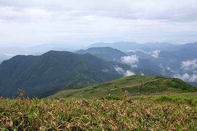 苗場山山頂から見た大源太山方面の写真