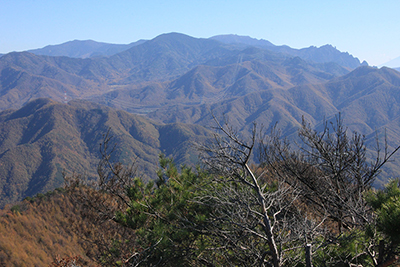 男山から見た端牆山、金峰山、国師ヶ岳の写真