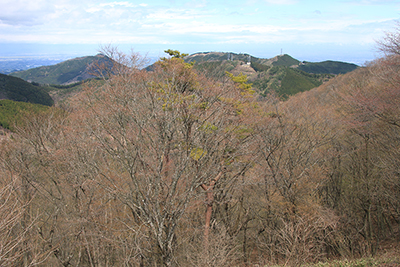 丸山山頂の展望台から見た堂平山、笠山方面の写真