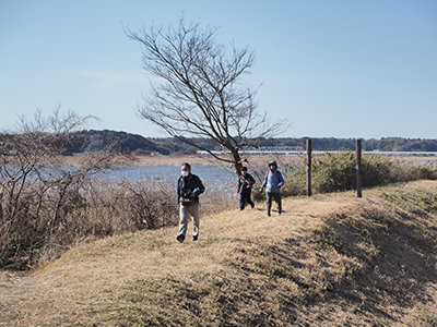 Iさんが撮影した平賀干拓付近の土手を歩いている写真