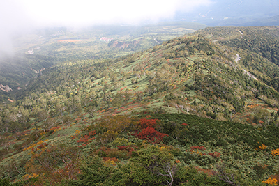 茶臼岳から見た茶臼岳登山口方面の写真