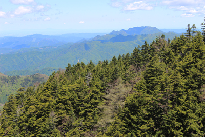 御座山山頂から見た両神山の写真