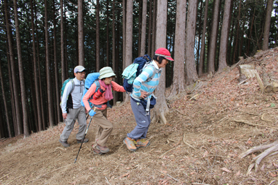 伊豆ヶ岳山頂を目指して登っている写真