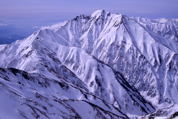 唐松岳から見た冬の五竜岳の写真