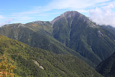 兎岳への登りから見た赤石岳の写真