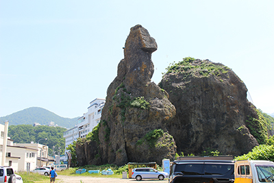 ゴジラ岩と呼ばれている岩の写真